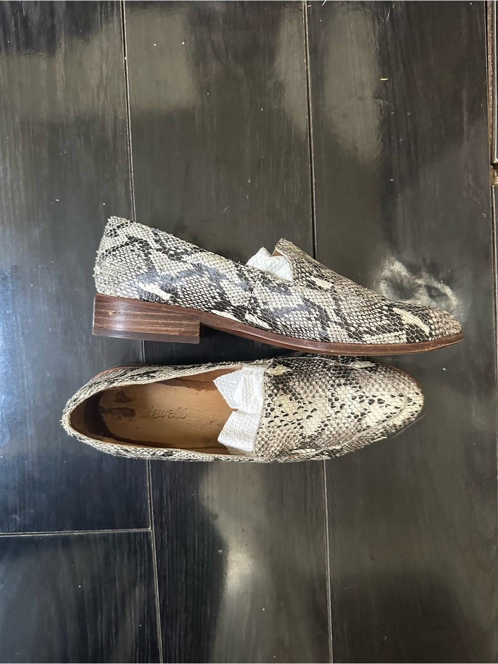Madewell Snake-Print Loafers in Black and Cream